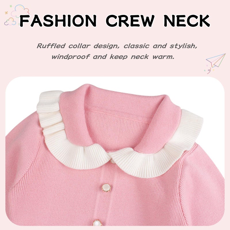 Peecabe Ruffles Toddler Girls Sweater Dress Soft Warm Long Sleeve V-Neck 2-6T Knitted Dress for Fall Winter (Pink, 3T) - Image 3