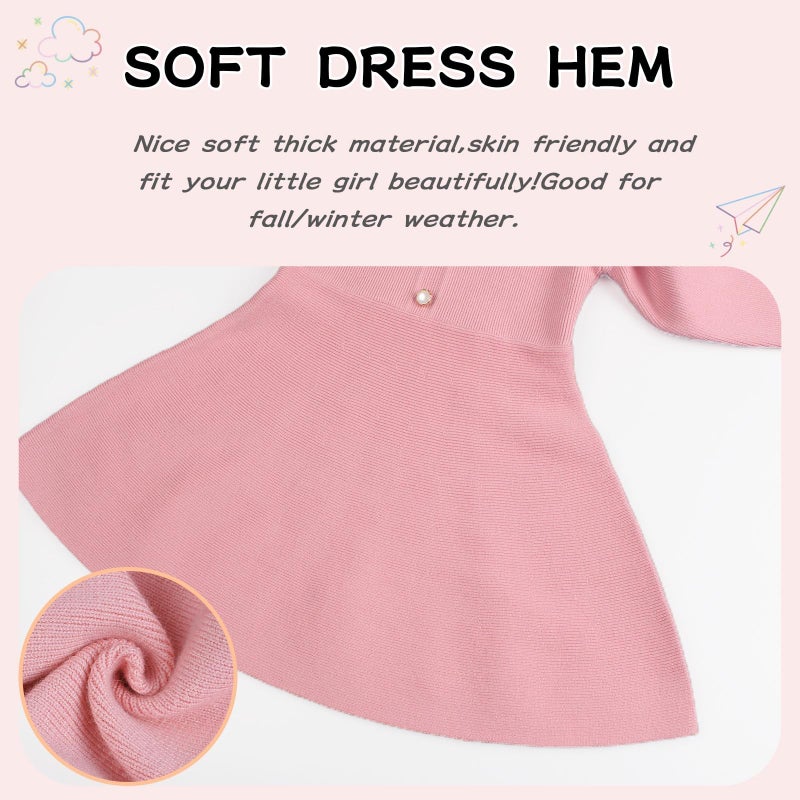 Peecabe Ruffles Toddler Girls Sweater Dress Soft Warm Long Sleeve V-Neck 2-6T Knitted Dress for Fall Winter (Pink, 3T) - Image 5