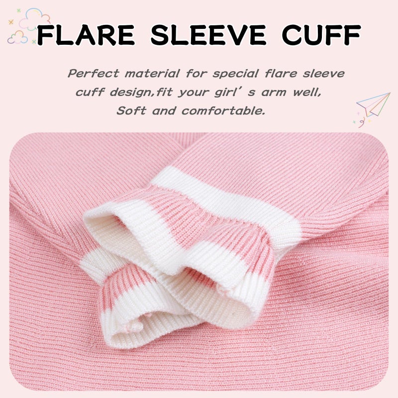 Peecabe Ruffles Toddler Girls Sweater Dress Soft Warm Long Sleeve V-Neck 2-6T Knitted Dress for Fall Winter (Pink, 3T) - Image 4