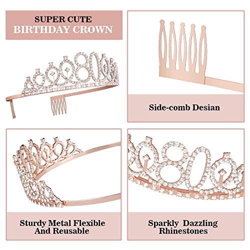 Juesly 80th Birthday Decorations for Women, Including 80th Birthday Sash and Crown, Cake Topper and Candles, 80 Year Old Gifts for Women - Image 5