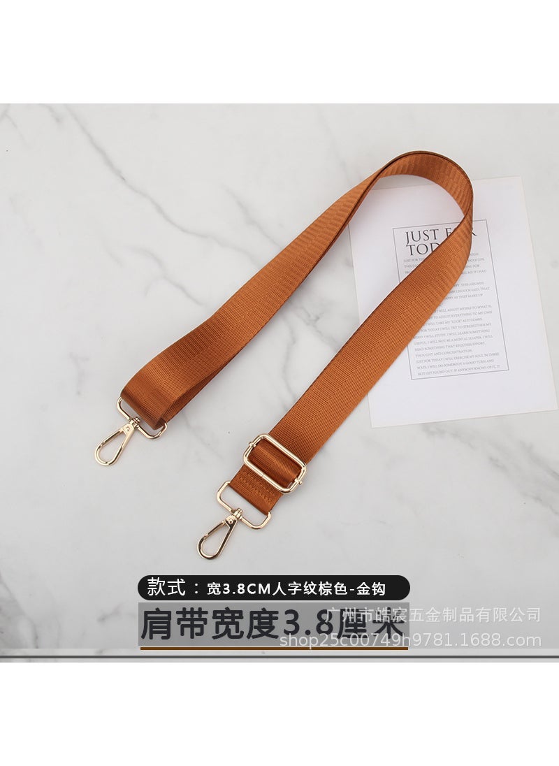 Arabest - New Nylon Solid Color Color Strap Shoulder Strap Widened Strap Thickened Backpack Strap Computer Strap Strap3.8 Herringbone Brown-Gold Buckle 3.8 Herringbone Brown-Gold Buckle - Image 1