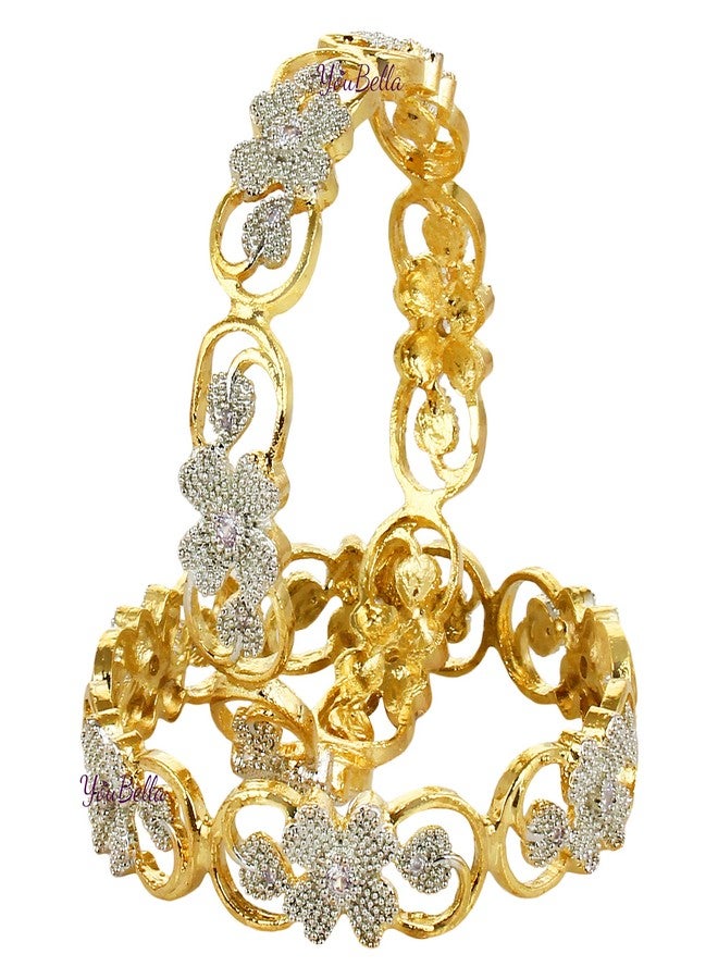 YouBella Fashion Jewellery Traditional Gold Plated Floral Shape American Diamond Bracelet Bangles for Girls and Women (2.6) - Image 1