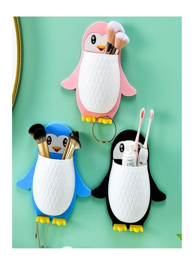 WECROO Penguin Wall Mounted Storage Rack, Multifunctional Wall Hanging for Makeup Tools, Pens, Kitchen Chopsticks, Bathroom, Living Room Remote Control Storage (1PC'S) (Random Color) - Image 2