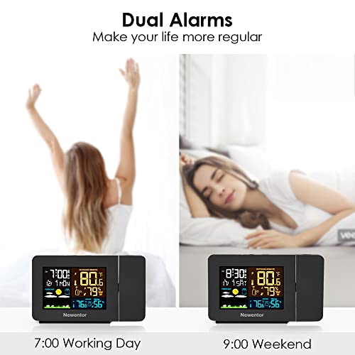 Newentor Atomic Projection Alarm Clock with Weather Station for Bedrooms, Projector Clocks with WWVB Function, Indoor Outdoor Thermometer Wireless, Temperature Humidity Monitor and Weather Forecast - Image 5