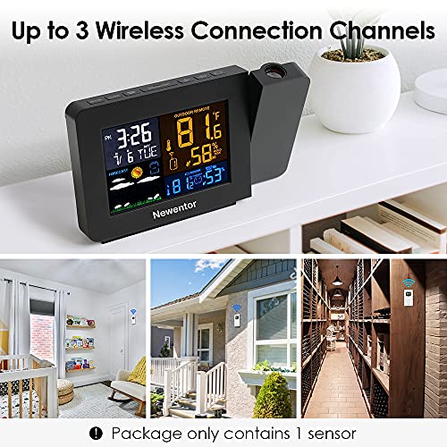 Newentor Atomic Projection Alarm Clock with Weather Station for Bedrooms, Projector Clocks with WWVB Function, Indoor Outdoor Thermometer Wireless, Temperature Humidity Monitor and Weather Forecast - Image 4
