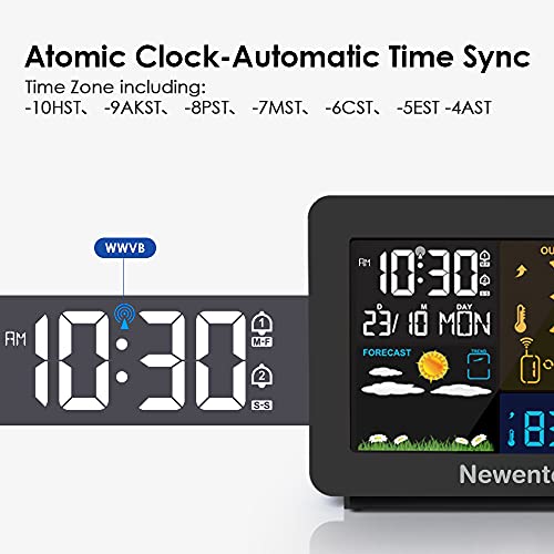 Newentor Atomic Projection Alarm Clock with Weather Station for Bedrooms, Projector Clocks with WWVB Function, Indoor Outdoor Thermometer Wireless, Temperature Humidity Monitor and Weather Forecast - Image 3