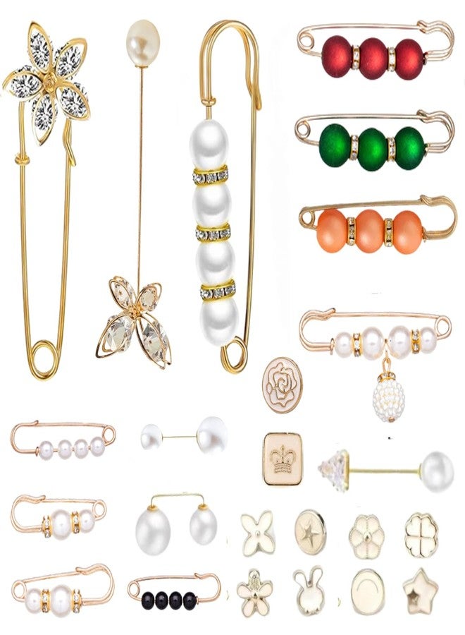 Ahamo 24-Piece Saree Brooch Set - Elegant Anti-Exposure Safety Pins for Women | Hair & Dress Brooch Jewelry for Saree, Dupatta, Hijab, and Blouse - Image 1