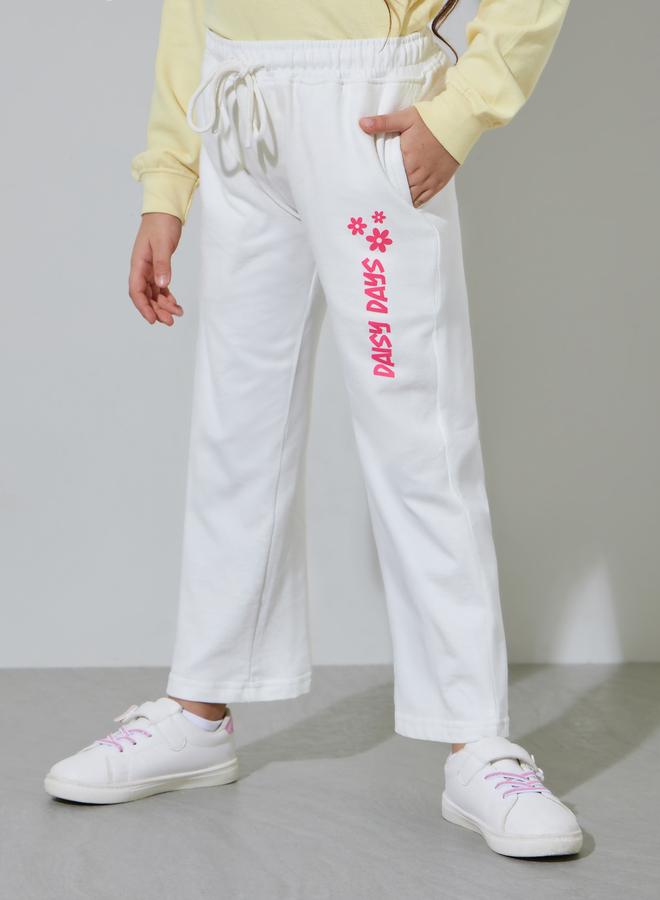 Styli Girls Off White Printed Straight Leg Joggers - Image 1