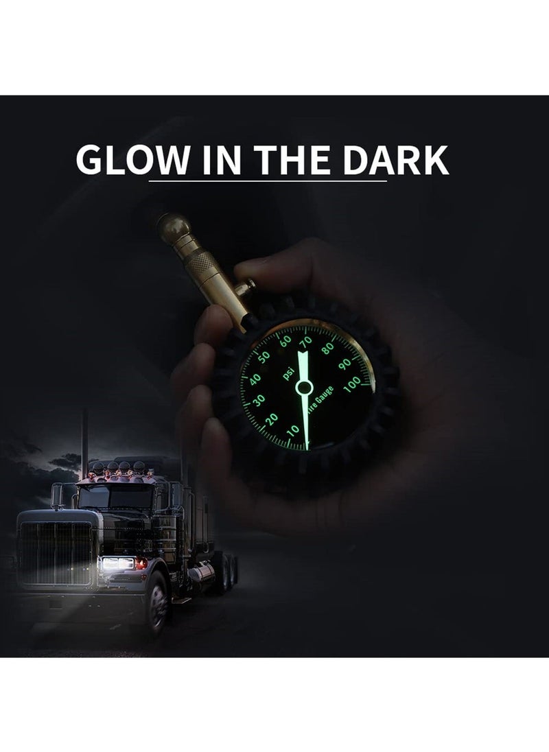 Professional Glow in The Dark Tire Pressure Gauge, ANSI Certified Heavy Duty Air Pressure Gauge 0-100 PSI for Cars, Trucks, RVs, Bicycles, and Motorcycles - Image 4