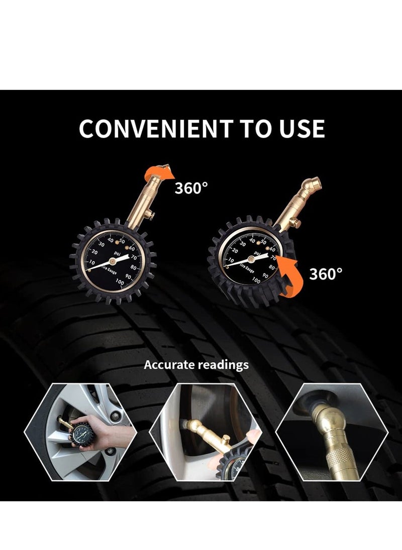 Professional Glow in The Dark Tire Pressure Gauge, ANSI Certified Heavy Duty Air Pressure Gauge 0-100 PSI for Cars, Trucks, RVs, Bicycles, and Motorcycles - Image 3