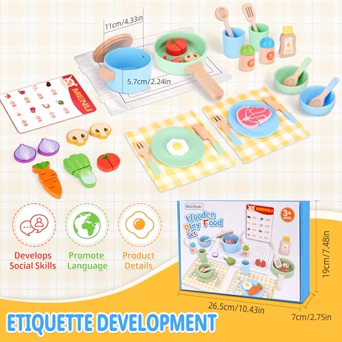 Melofaver Wooden Play Kitchen Set for Kids 3 35Pcs Pretend Play Cooking Accessories with Play Food Pots and Pans Utensils Montessori Early Education Toy Gift for Toddlers Girls Boys - Image 5