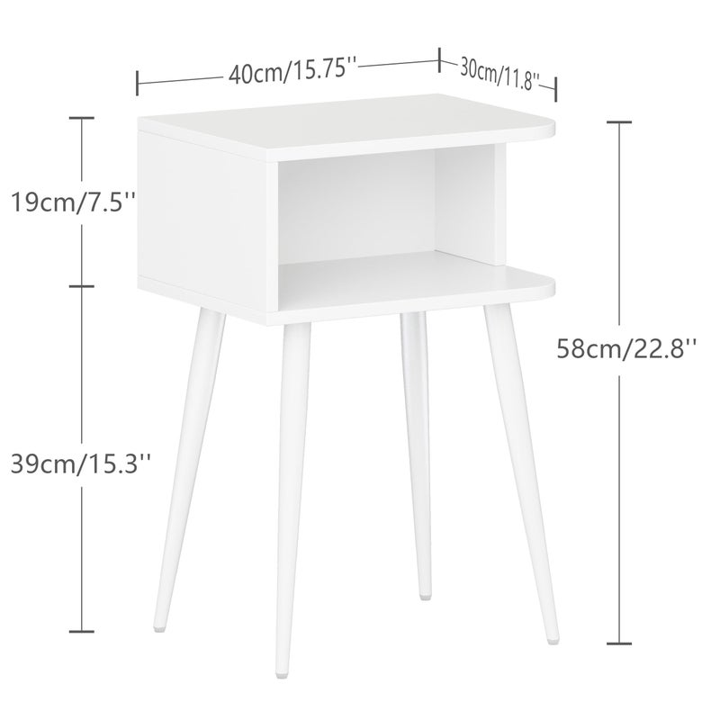 MMEOLUOOK White Nightstand Set of 2, Small Bed Side Table for Small Spaces, Mid Century Modern Nightstand End Table with Open Storage, Side Table for Bedroom Living Room, MLBZ20W-2 - Image 3