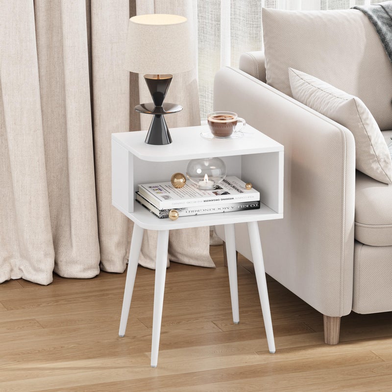 MMEOLUOOK White Nightstand Set of 2, Small Bed Side Table for Small Spaces, Mid Century Modern Nightstand End Table with Open Storage, Side Table for Bedroom Living Room, MLBZ20W-2 - Image 4
