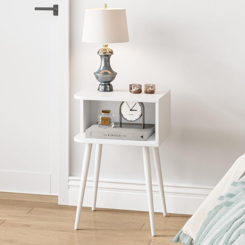 MMEOLUOOK White Nightstand Set of 2, Small Bed Side Table for Small Spaces, Mid Century Modern Nightstand End Table with Open Storage, Side Table for Bedroom Living Room, MLBZ20W-2 - Image 2
