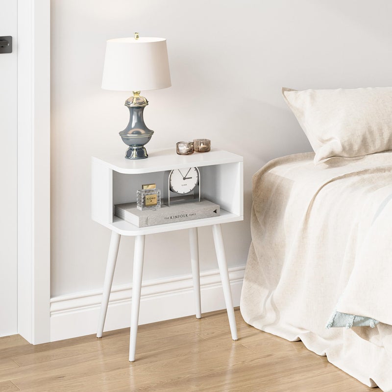 MMEOLUOOK White Nightstand Set of 2, Small Bed Side Table for Small Spaces, Mid Century Modern Nightstand End Table with Open Storage, Side Table for Bedroom Living Room, MLBZ20W-2 - Image 5