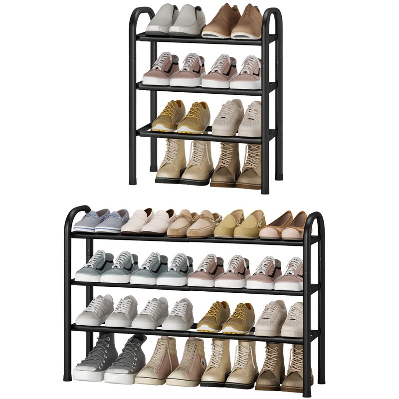 STO STO Expandable Shoe Rack, 3-Tier Metal Small Shoe Rack for Closet, Up to 16 Pairs Adjustable Shoes Racks Storage for Front Door Entrance, Free Standing Shoes Rack Organizer for Entryway, Black - Image 1