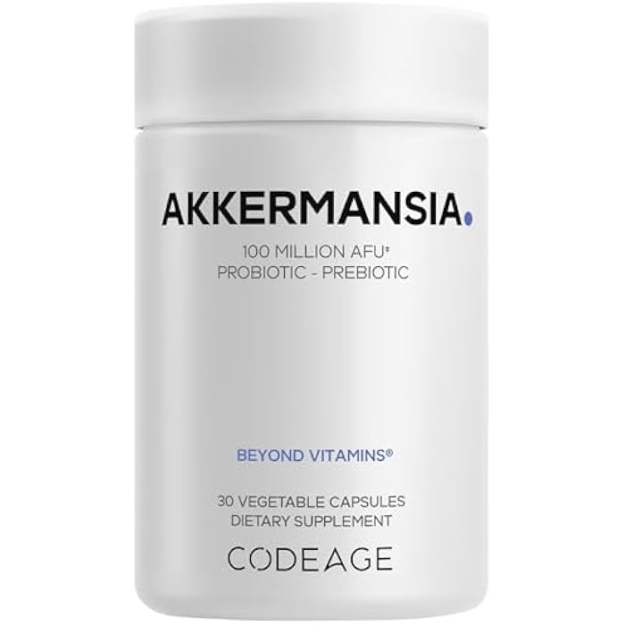 Codeage Akkermansia Synbiotic Supplement - 100 Million AFU Akkermansia Probiotic & Chicory Inulin Prebiotic - Chicory Root - 1 Capsule Per Serving - Non-GMO, Gluten-Free - 30 Capsules - Image 1