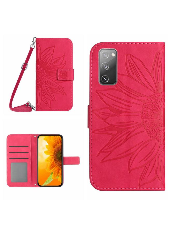 اس-توب جراب لهاتف Samsung Galaxy S20 FE مصنوع من الجلد بتصميم زهرة الشمس مع حبل تعليق - Image 1