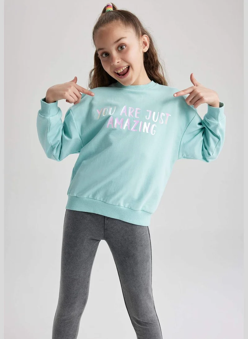 DeFacto Girl Relax Fit Crew Neck Long Sleeve Knitted Sweatshirt