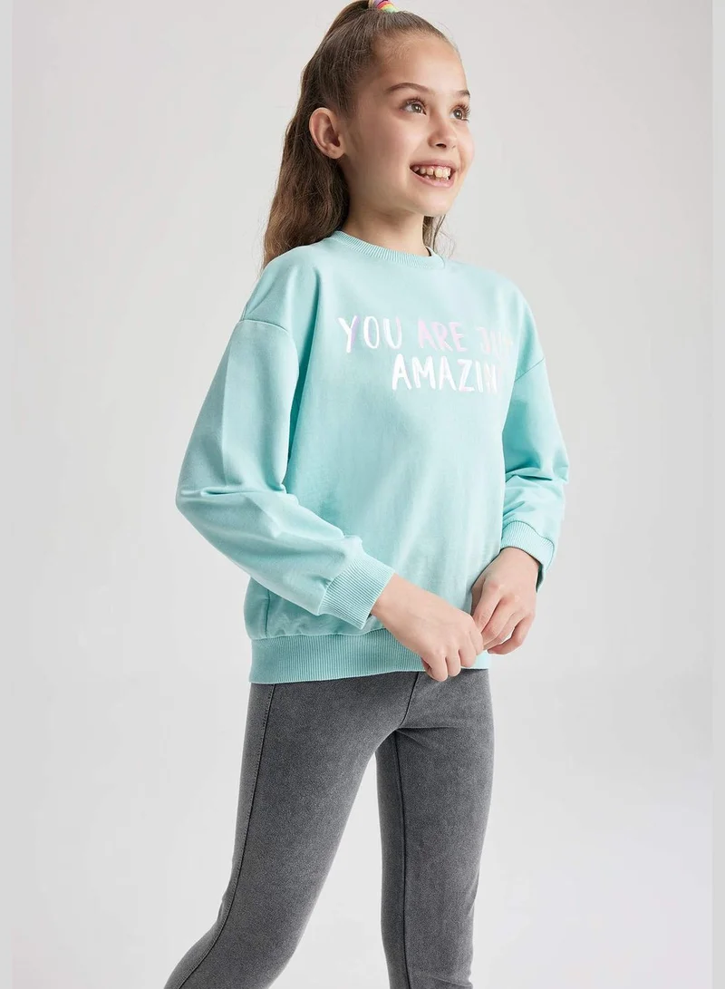 DeFacto Girl Relax Fit Crew Neck Long Sleeve Knitted Sweatshirt