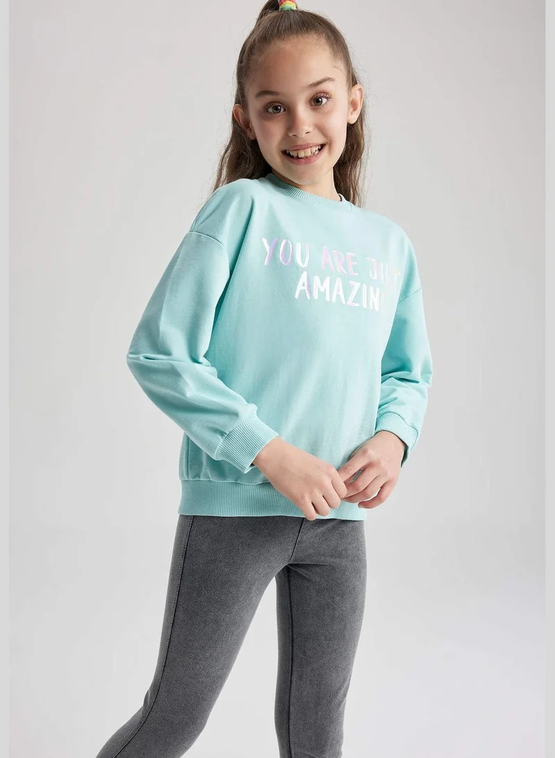 DeFacto Girl Relax Fit Crew Neck Long Sleeve Knitted Sweatshirt