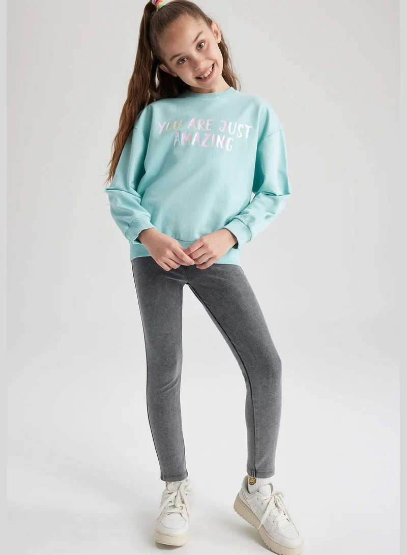 DeFacto Girl Relax Fit Crew Neck Long Sleeve Knitted Sweatshirt