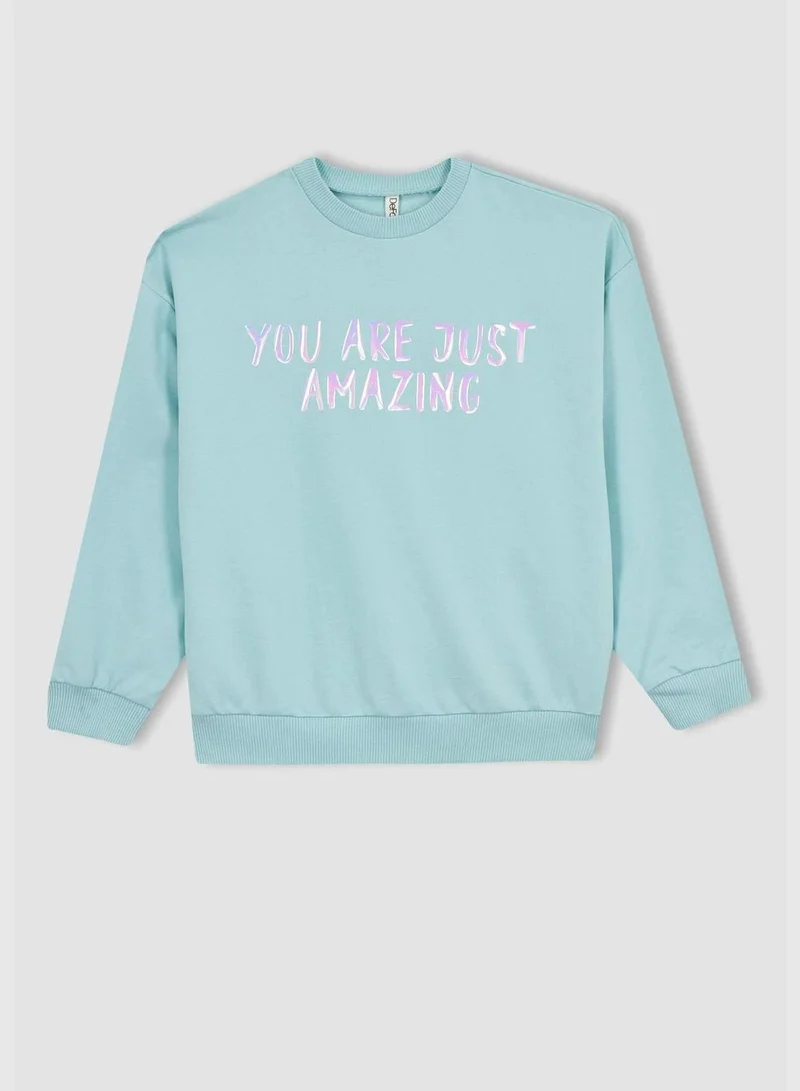 DeFacto Girl Relax Fit Crew Neck Long Sleeve Knitted Sweatshirt