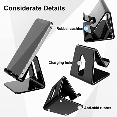 Crpich Acrylic Phone Stand, Ergonomic Design for Apple iPhone and Samsung Galaxy, Compatible with 4-8 Inch Screens, Black - Image 3