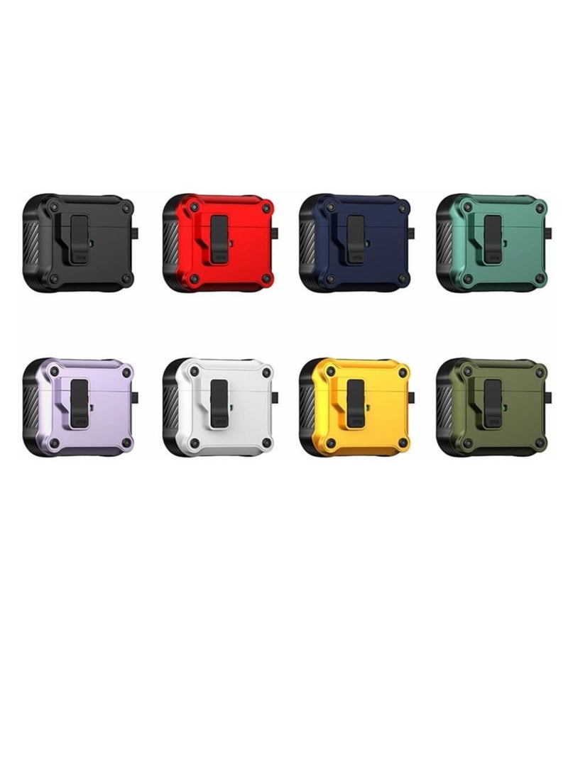 حافظة لجهاز Airpods4 بقفل مع سلسلة مفاتيح وغطاء واقٍ مدرع عسكري متين للرجال والنساء، غطاء مقاوم للصدمات (أسود) - Image 2