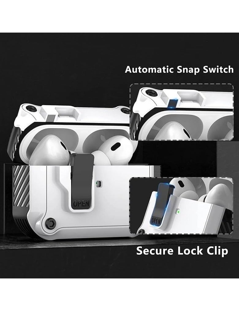 حافظة لجهاز Airpods4 بقفل مع سلسلة مفاتيح وغطاء واقٍ مدرع عسكري متين للرجال والنساء، غطاء مقاوم للصدمات (أسود) - Image 4