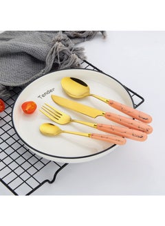 Sunhome 24-Piece Stainless Steel Cutlery Set With Stand Pink  - Image 4