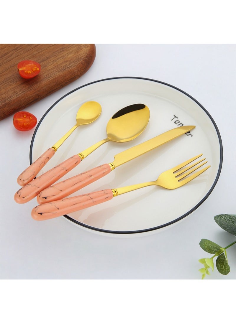 Sunhome SUNHOME 24-Piece Stainless Steel Cutlery Set Kitchen Utensil Set Western Tableware Suitable For Home Kitchen Restaurant Hotel Party Dining Picnic Dining Exquisite Packaging Gift Gold/Pink  - Image 5