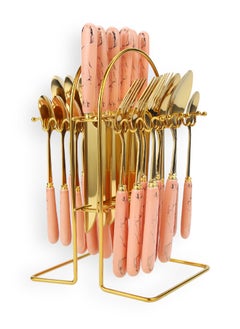 Sunhome 24-Piece Stainless Steel Cutlery Set With Stand Pink  - Image 1