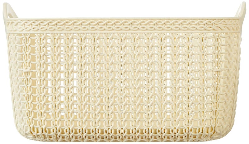 Kuber Industries Kuber Industries Unbreakable Multipurpose Storage Basket With Handles|Medium Size & Flexible Plastic |Fruit/Vegetable/Bathroom/Stationary/Home Basket, Pack of 2(Brown & Cream) -CTKTC39079 - Image 2