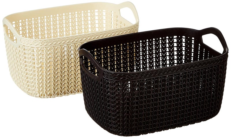 Kuber Industries Kuber Industries Unbreakable Multipurpose Storage Basket With Handles|Medium Size & Flexible Plastic |Fruit/Vegetable/Bathroom/Stationary/Home Basket, Pack of 2(Brown & Cream) -CTKTC39079 - Image 1