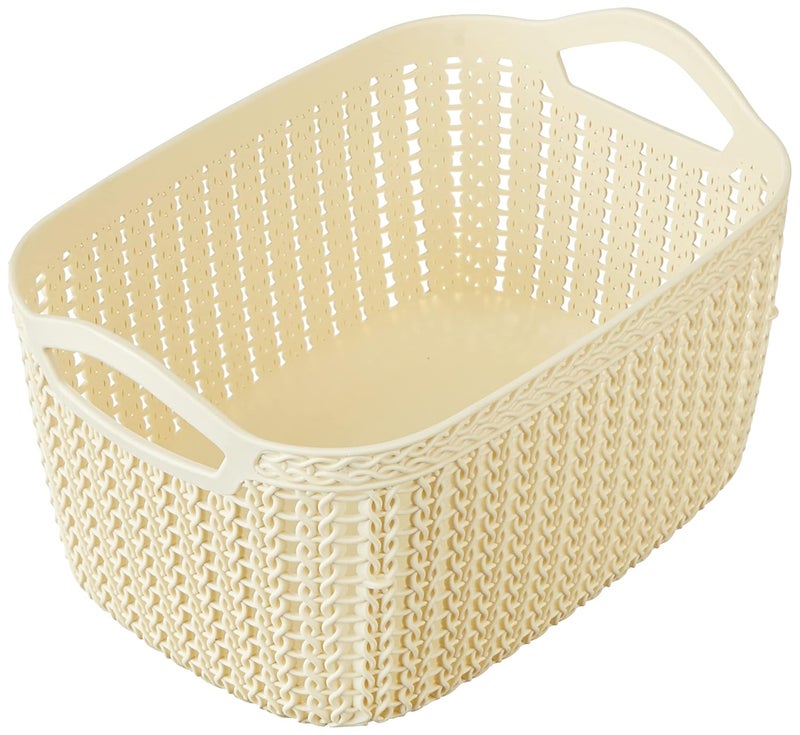 Kuber Industries Kuber Industries Unbreakable Multipurpose Storage Basket With Handles|Medium Size & Flexible Plastic |Fruit/Vegetable/Bathroom/Stationary/Home Basket, Pack of 2(Brown & Cream) -CTKTC39079 - Image 3