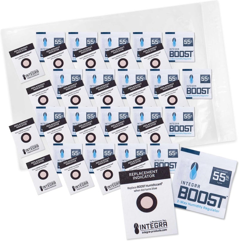 Integra Boost - 55% RH Level - 2 Gram Size - Two-Way Humidity Control Pack - Includes Humidity Indicator Cards - Humidity Balancer Packet For Packaged Foods & Herbs Storage (Pack of 20) - Image 1