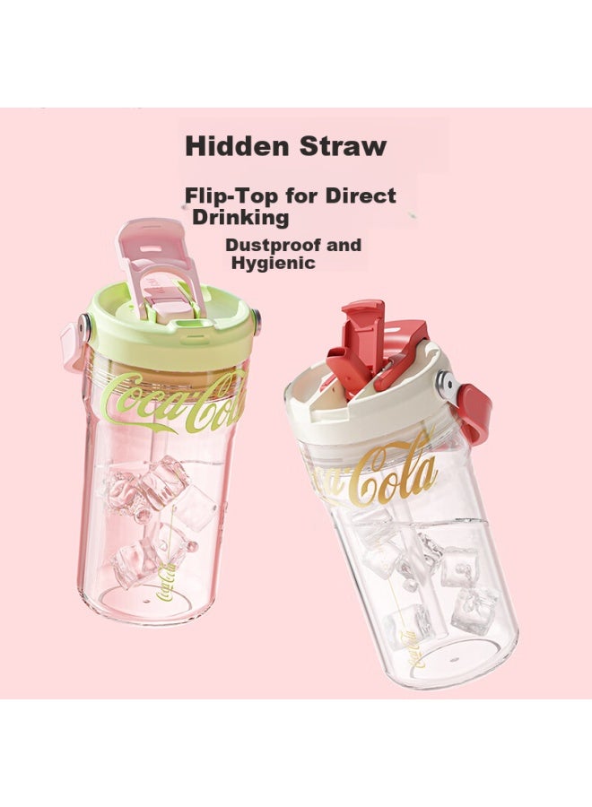Germ Cola Summer Plastic Cup With Straw, Heat-Resistant Water Bottle, Coffee Mug For Women, Portable Cup, 670Ml, Cherry Pink - Image 1