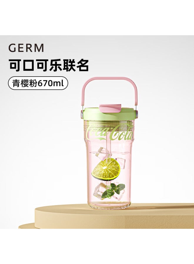 Germ Cola Summer Plastic Cup With Straw, Heat-Resistant Water Bottle, Coffee Mug For Women, Portable Cup, 670Ml, Cherry Pink - Image 4