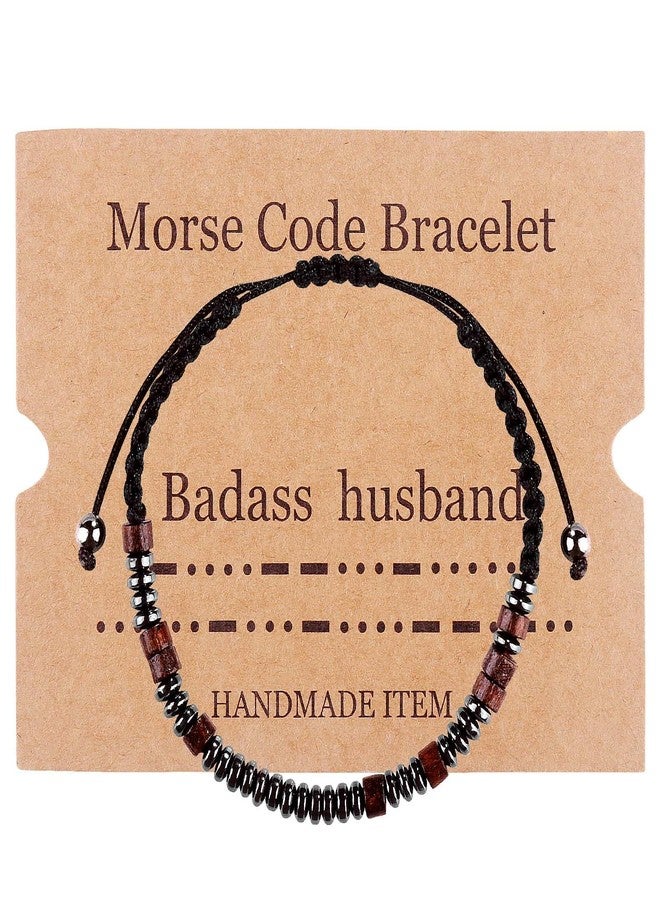 سمر لوف أساور مورس للنساء والرجال، أساور رجالية، أساور ملهمة، هدايا للأزواج، الزوجة، الزوج، الابنة، أفضل صديق، أساور قابلة للتعديل مع خرز الهيماتيت الأسود (زوج رائع) - Image 1