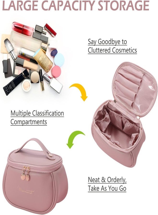 FALONG Makeup Bag for Women,Pink Pu Leather Makeup Pouch for Women,Large Capacity Cosmetic Bag,Portable Makeup Pouches for Kit Storage Bag with Handle and Divider,Makeup Organizer Bag - Image 2