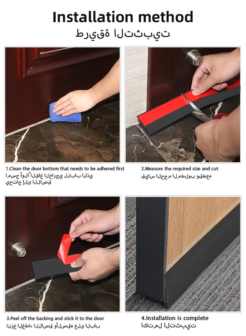 DPTER Door Draft Stopper, 100 cm Length Under Door Seal, Door Sweep for Exterior & Interior Doors, Door Bottom Draft Blocker Dust and Noise Insulation Weather Stripping Draft Guard Insulator, Black - Image 2