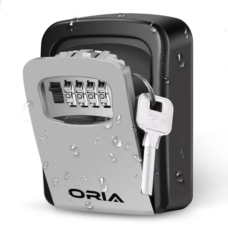 ORIA Key Storage Lock Box 4 Digit Combination Lock Box Wall Mounted Lock Box Resettable Code 5 Key Capacity Silver