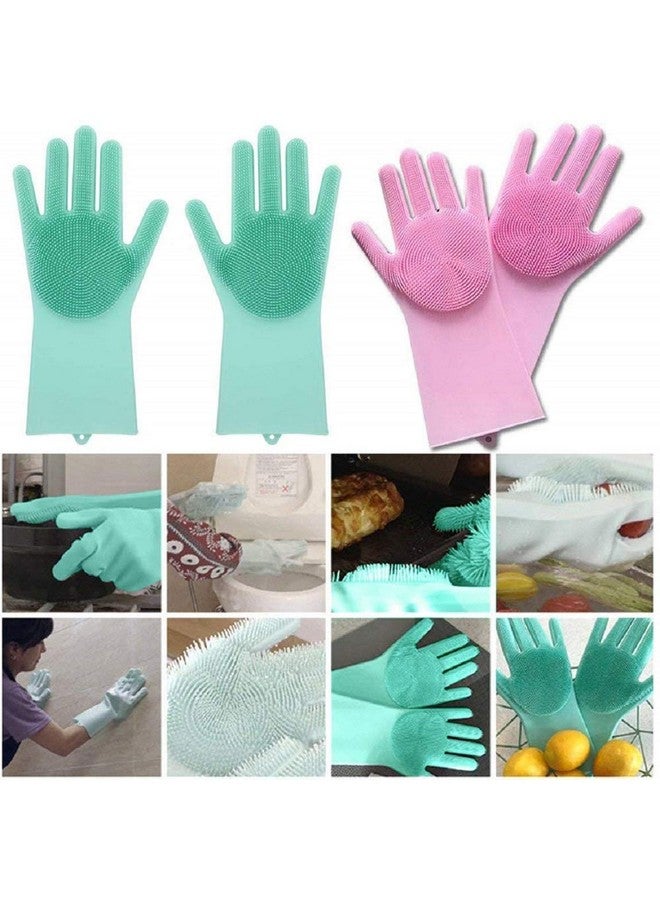Surat Dream Silicon Gloves For Dish Washing Scrubbing Gloves For Kitchen, Pet Grooming, Car, Bathroom Hand Combo (Multi Color) - Image 2