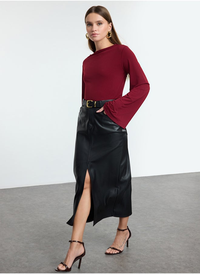 trendyol Dark Cherry Relaxed/Comfortable Pattern Spanish Sleeve Flexible Knitted Blouse TWOAW25BZ00203  - Image 2
