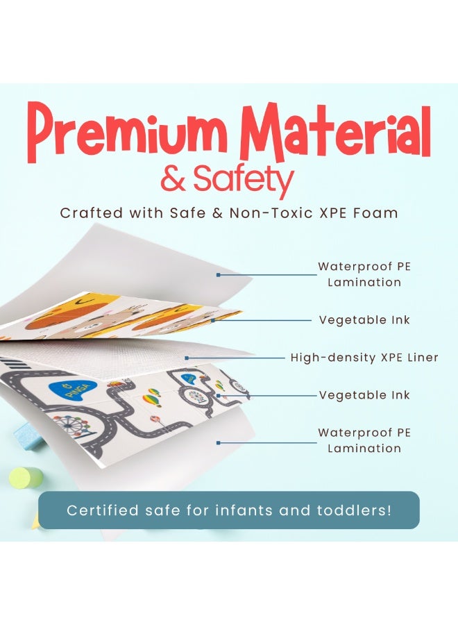Nexso Baby Play Mat | Waterproof XPE Foam Crawling Mat – Soft, Safe & Foldable Floor Play Mat for Babies & Toddlers – Colourful Pet World with Track World Design - Image 3