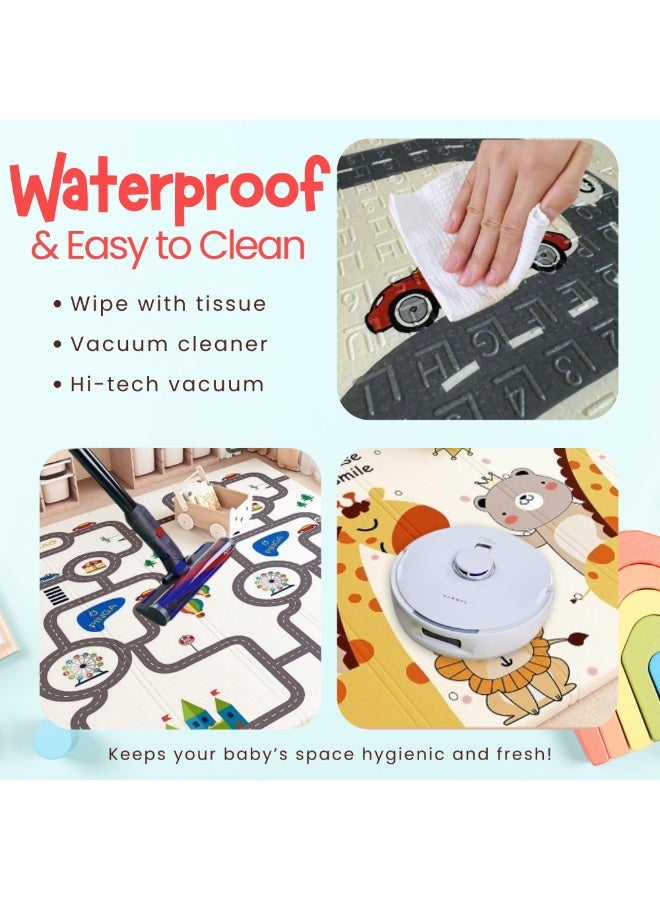 Nexso Baby Play Mat | Waterproof XPE Foam Crawling Mat – Soft, Safe & Foldable Floor Play Mat for Babies & Toddlers – Colourful Pet World with Track World Design - Image 4