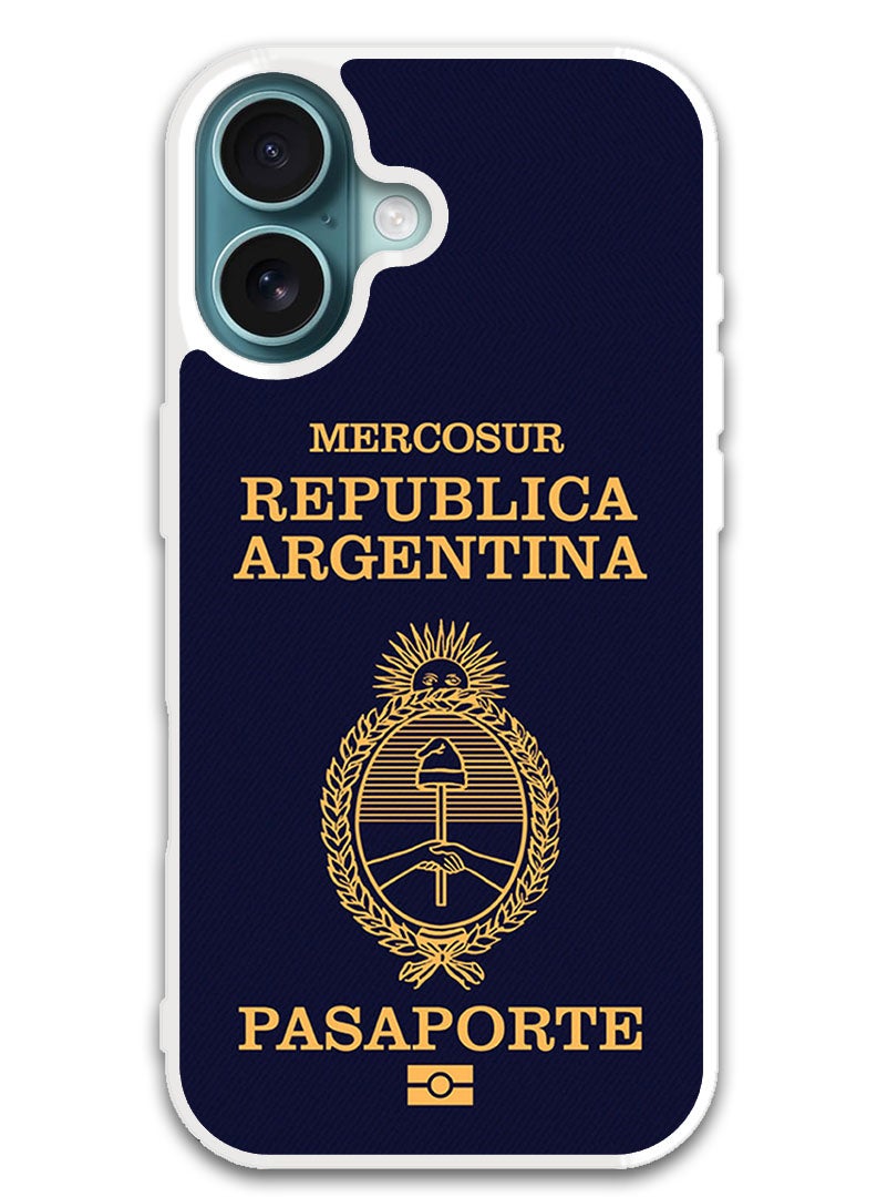 Theodor Protective Case Cover For APPLE IPHONE 16 Argentina Passport (White Bumper) - Image 1
