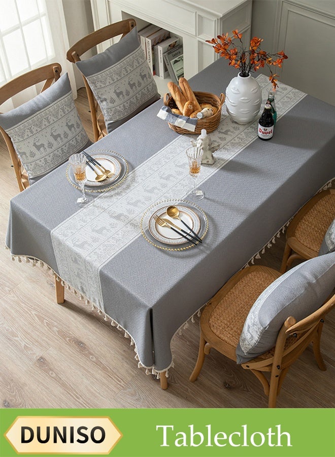 DUNISO Rectangular tablecloth, all cotton tablecloth with tassels, dust-proof coffee table cover cloth, heat-resistant and wear-resistant, suitable for dining tables, desks, dressing tables, counters, coffee tables, 100 * 160cm - Image 1