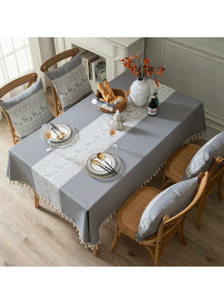DUNISO Rectangular tablecloth, all cotton tablecloth with tassels, dust-proof coffee table cover cloth, heat-resistant and wear-resistant, suitable for dining tables, desks, dressing tables, counters, coffee tables, 100 * 160cm - Image 3